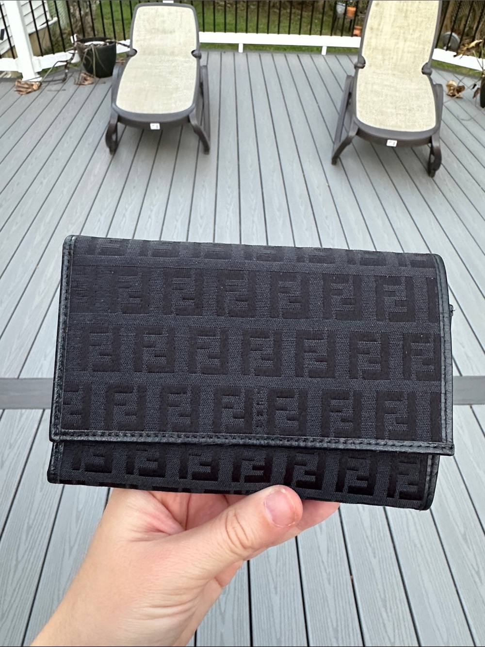 Fendi Black Tonal FF Jacquard Continental Wallet